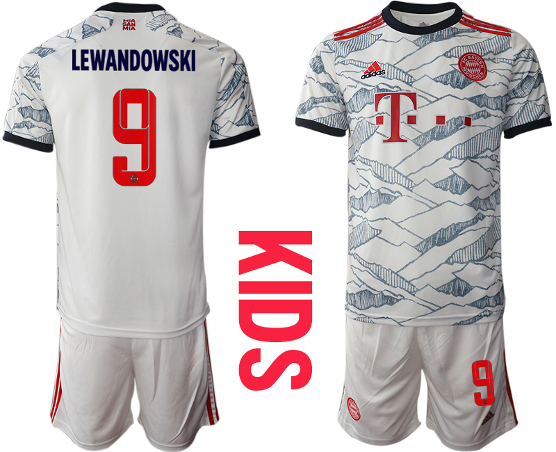 Youth 2021-2022 Club Bayern Munich Second away white #9 Soccer Jersey->customized soccer jersey->Custom Jersey